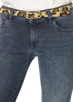 'Midori' Thin Leopard Print Belt With Gold Buckle