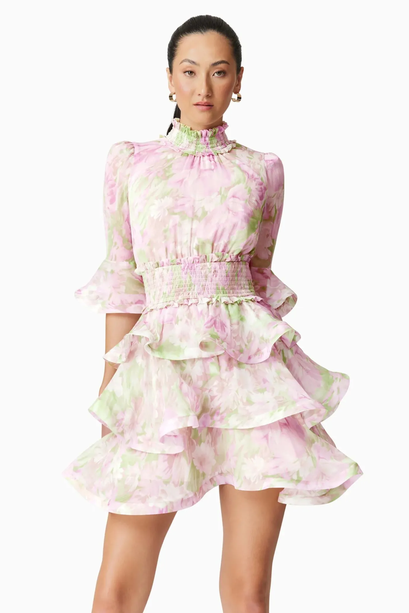 Morgan Floral Tiered Mini Dress in Pink