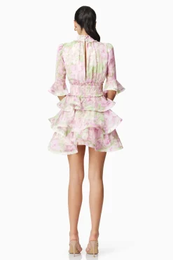 Morgan Floral Tiered Mini Dress in Pink