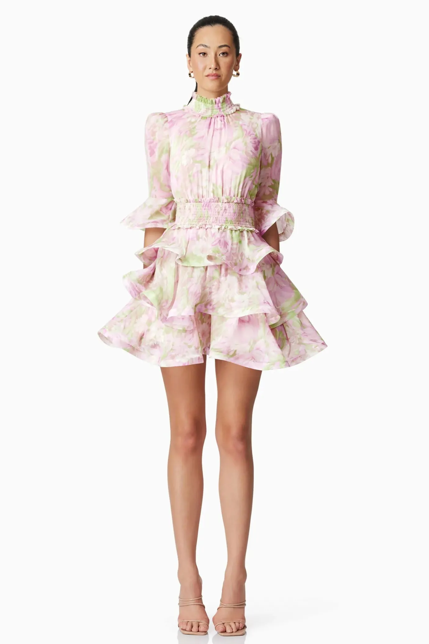 Morgan Floral Tiered Mini Dress in Pink