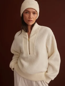 Mumford Ecru Cream Half-Zip Fleece