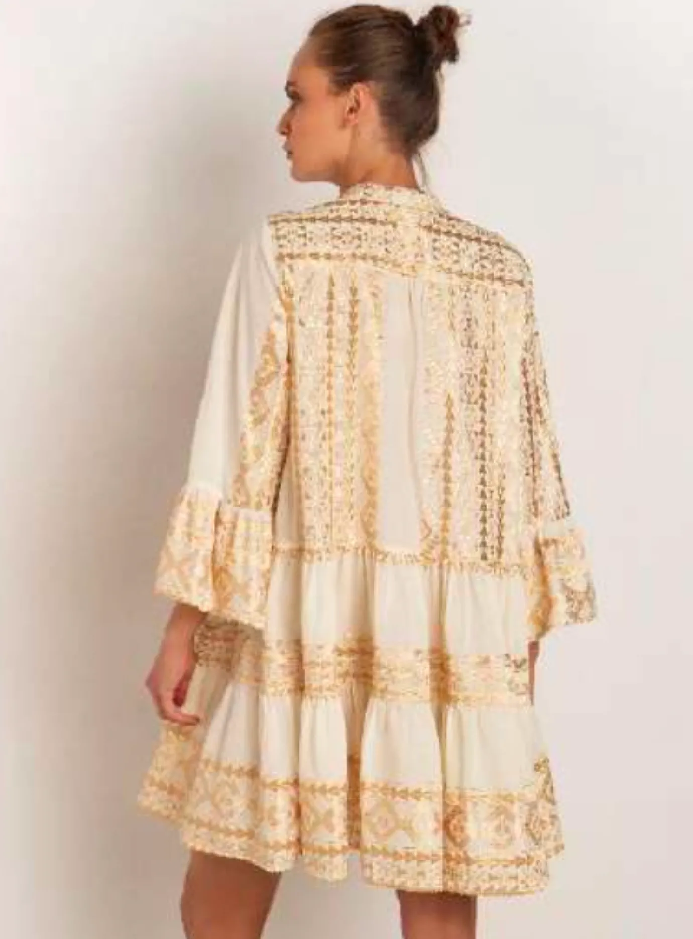 Natural & Gold Linen Dress with 3/4 sleeve