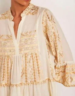 Natural & Gold Linen Dress with 3/4 sleeve