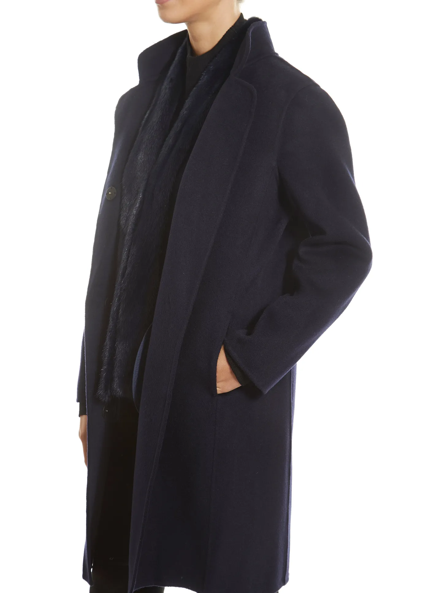 Navy 2 Piece Gilet and Coat with Mink Trim
