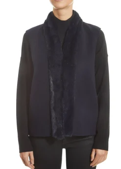 Navy 2 Piece Gilet and Coat with Mink Trim