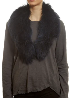 Navy Blue Genuine Fox Fur Collar