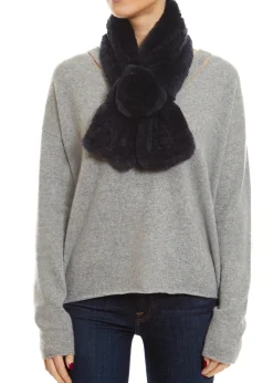 Navy Real Rex Rabbit Fur Rose Scarf