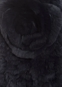 Navy Real Rex Rabbit Fur Rose Scarf