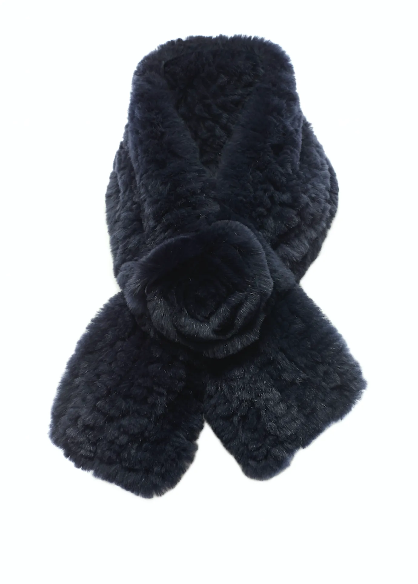 Navy Real Rex Rabbit Fur Rose Scarf