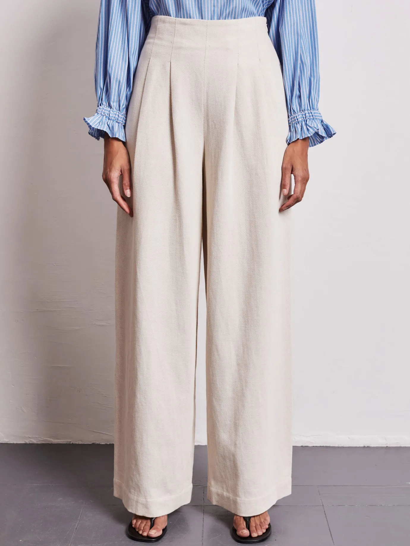 Nellie Ecru High Waisted Palazzo Trousers