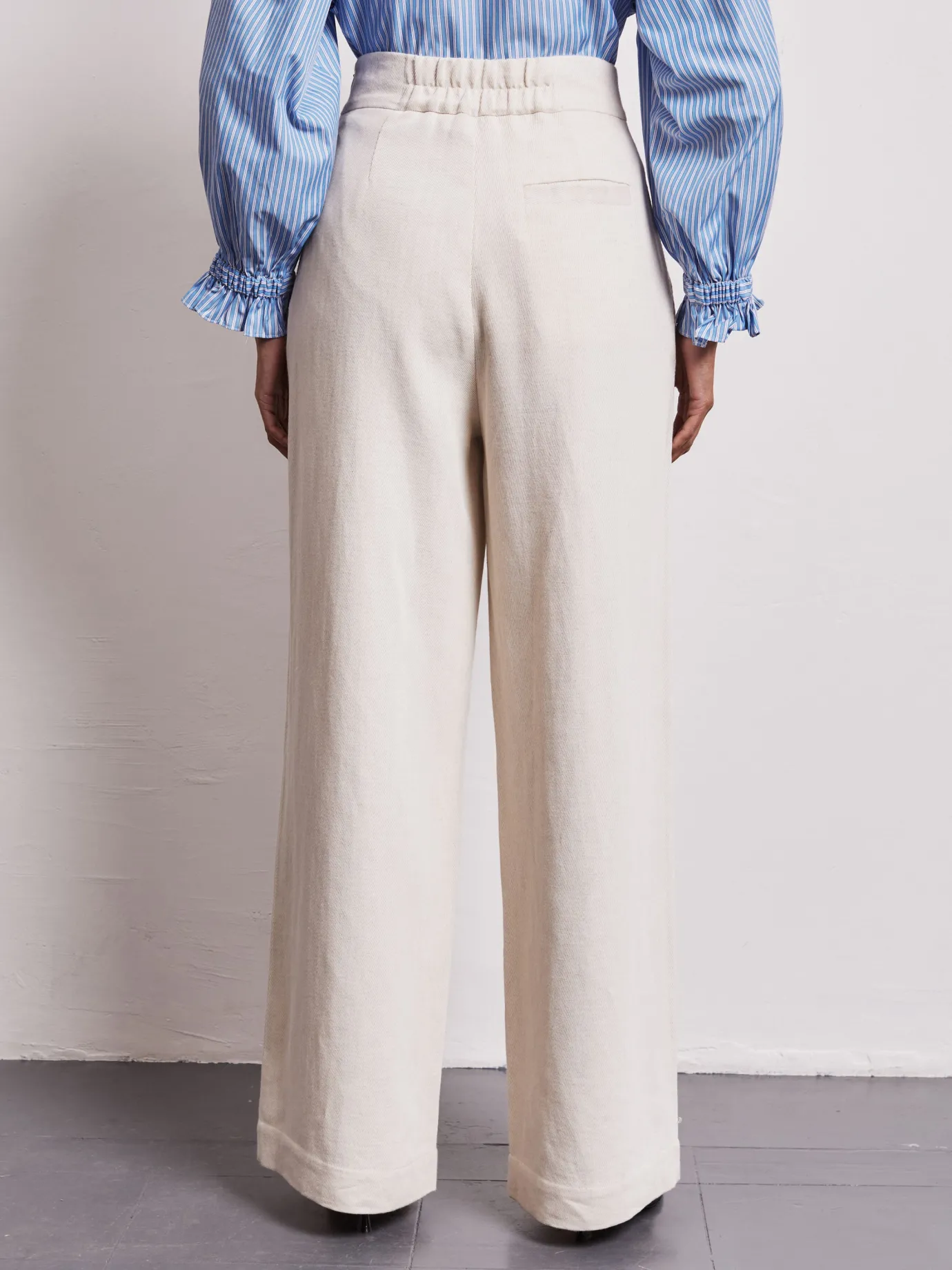Nellie Ecru High Waisted Palazzo Trousers