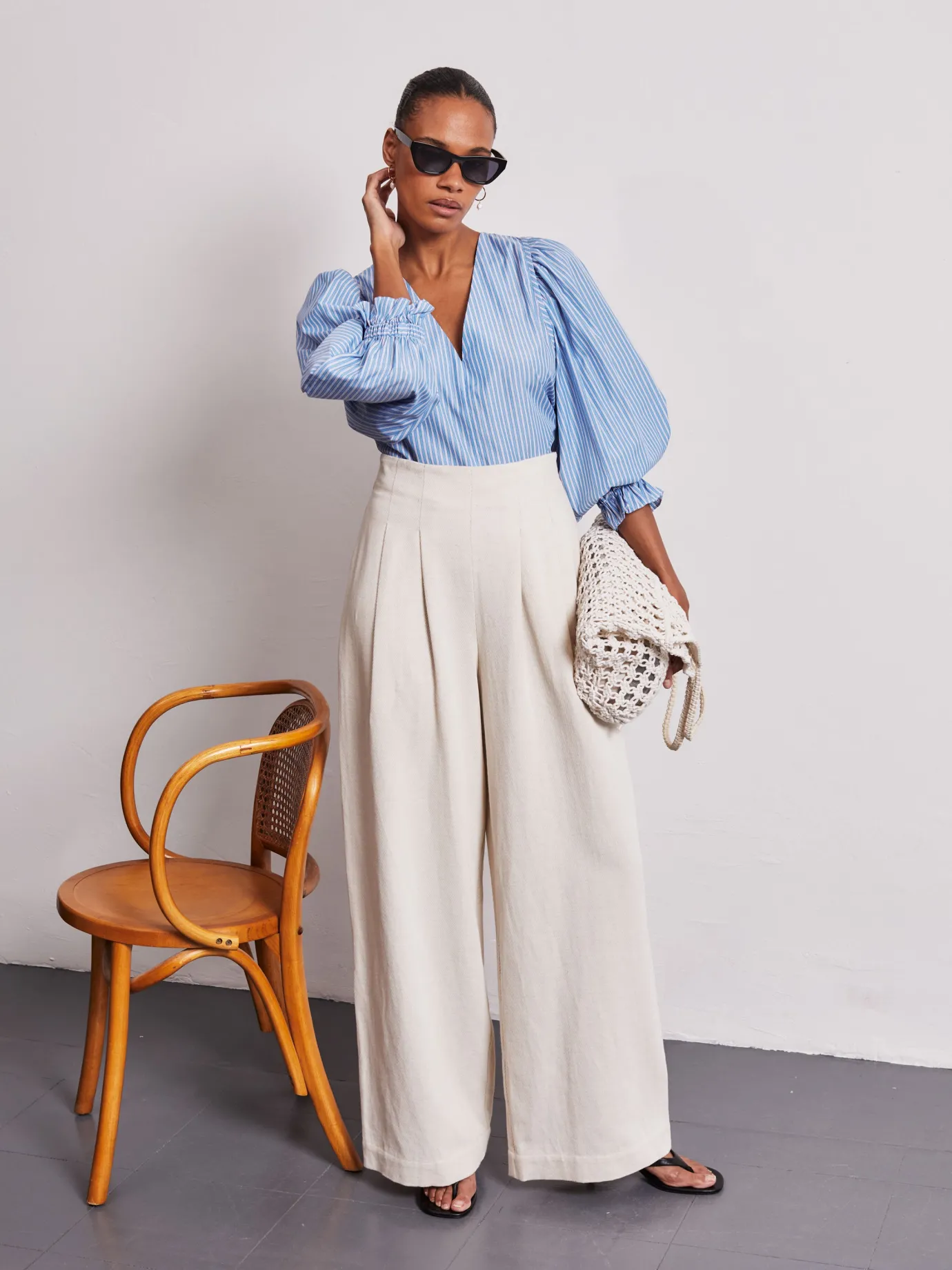 Nellie Ecru High Waisted Palazzo Trousers