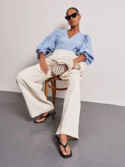 Nellie Ecru High Waisted Palazzo Trousers