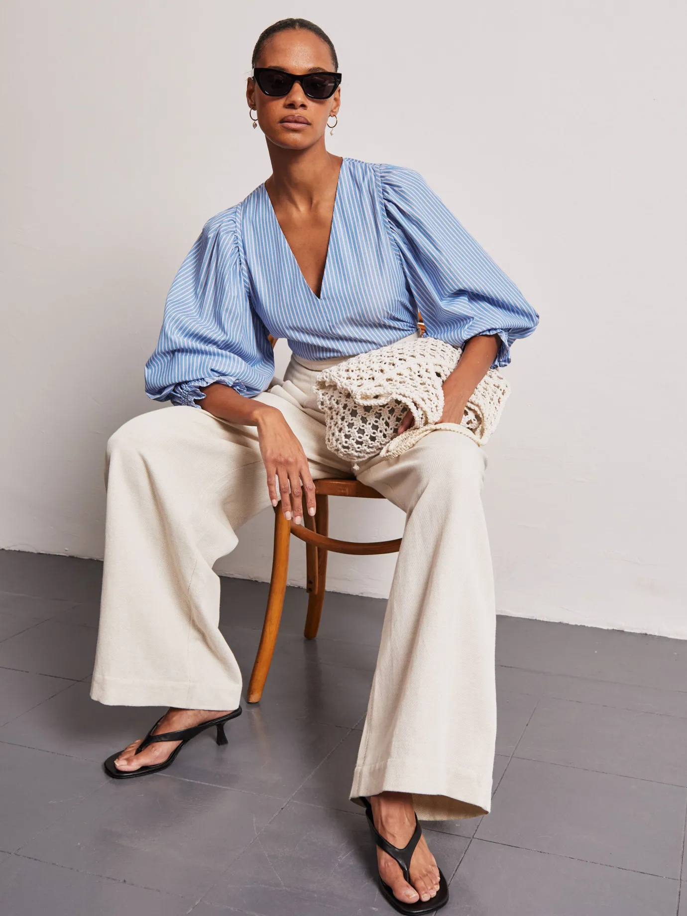 Nellie Ecru High Waisted Palazzo Trousers