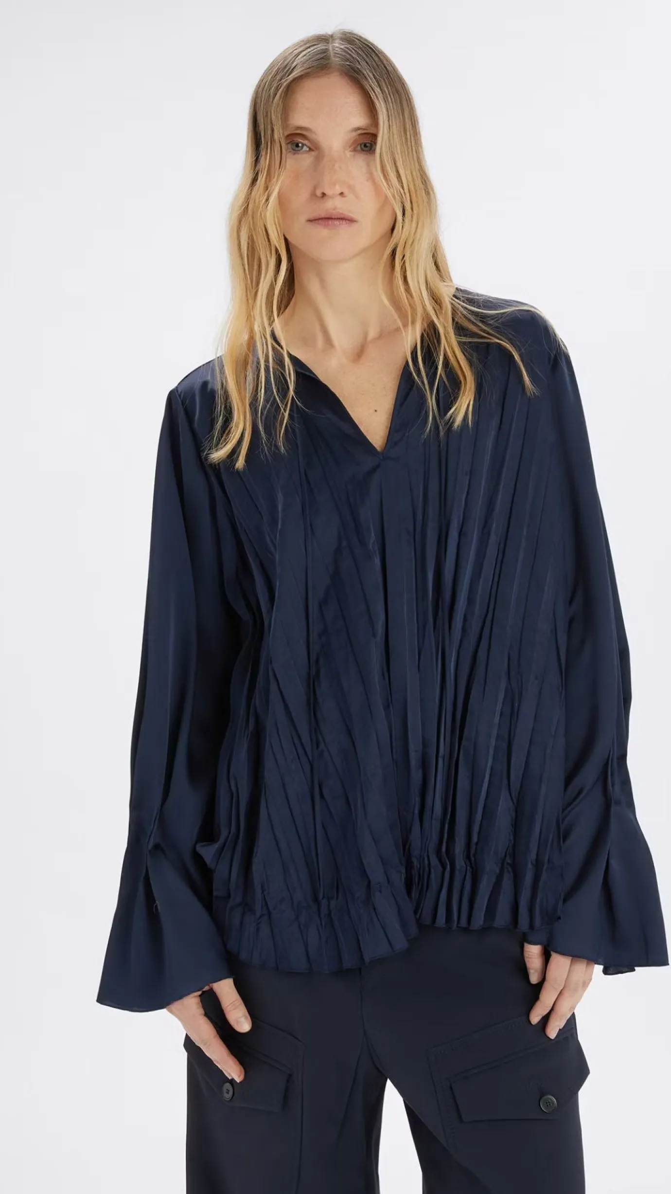 On Top Pleated Stretch Satin Blouse