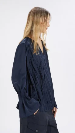 On Top Pleated Stretch Satin Blouse