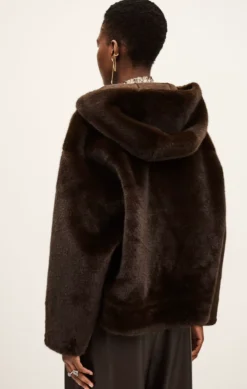 Pandy Faux Fur Jacket in Chocolate Brown