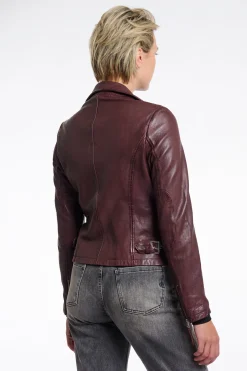 Renee Leather Biker Jacket in Chocolate Bean Burgundy