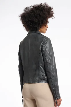 Renee Leather Biker Jacket in Deep Iron
