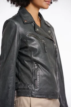 Renee Leather Biker Jacket in Deep Iron