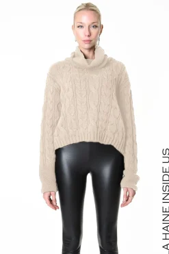 Sand Cable Knit Rollneck Sweater
