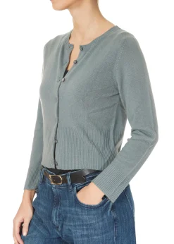 Short Ribbed 'Clay Green' Cashmere Cardigan