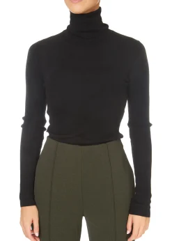 Sierra Merino Black Ribbed Polo Neck