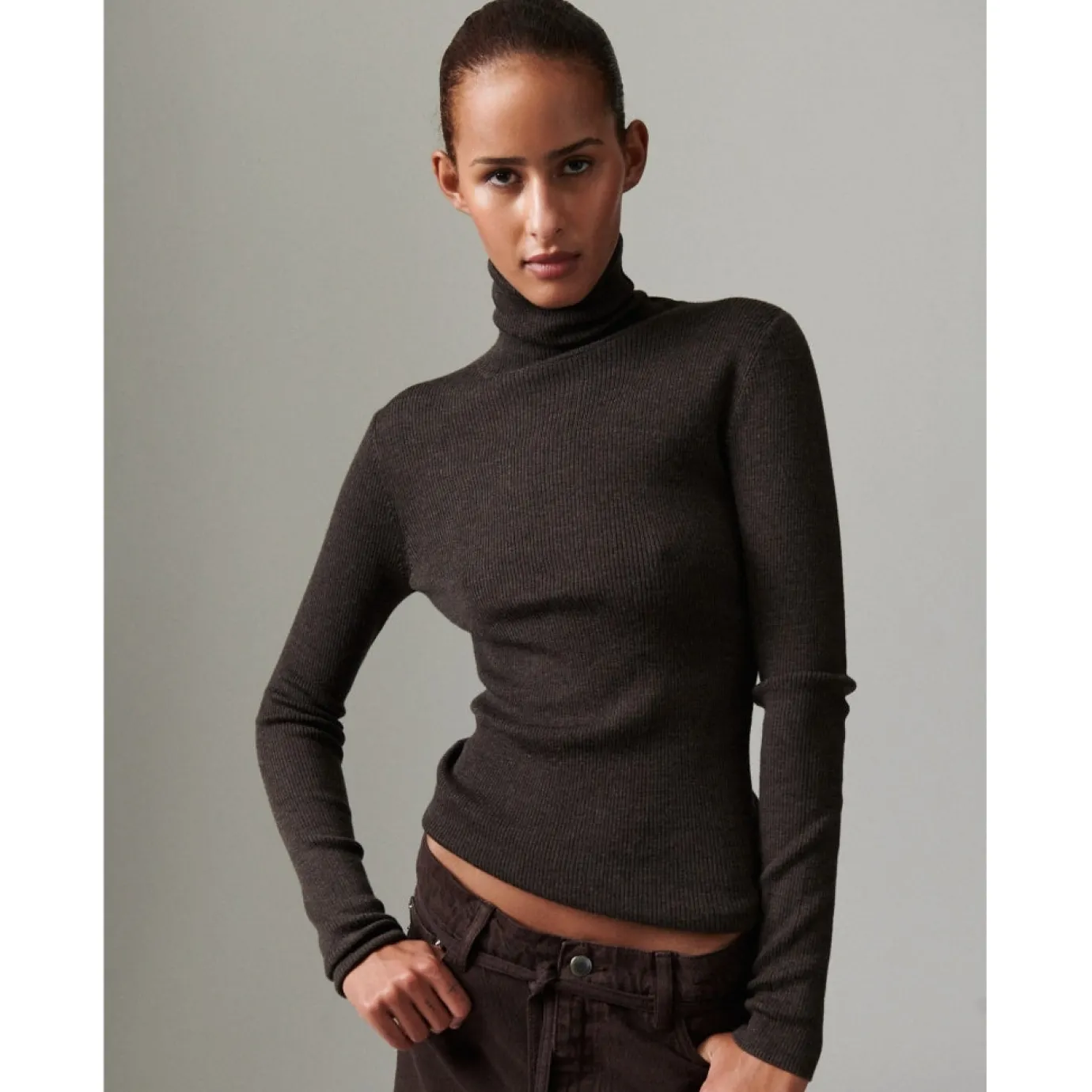 Sierra Merino Expresso Ribbed Polo Neck