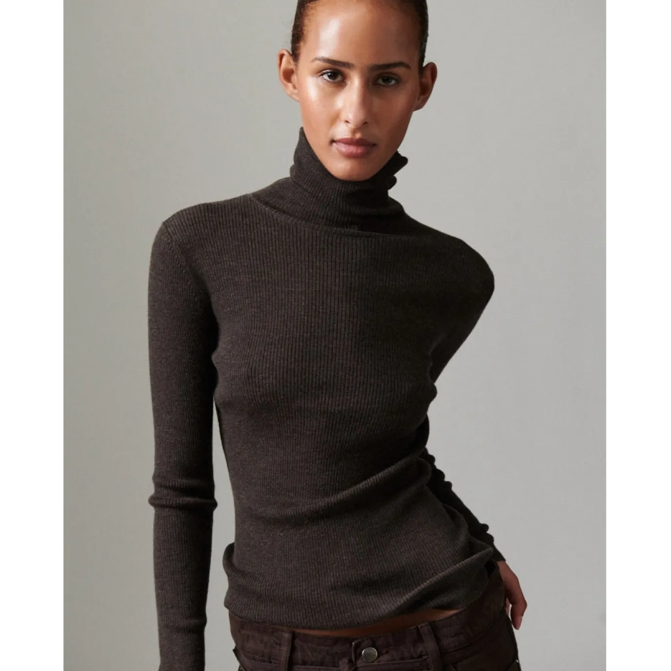 Sierra Merino Expresso Ribbed Polo Neck