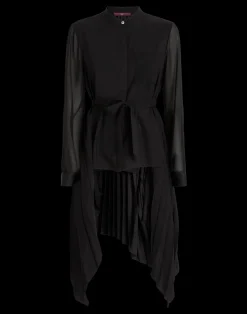 Sonnet Black satin shirt with pleated back