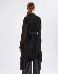 Sonnet Black satin shirt with pleated back