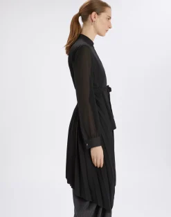 Sonnet Black satin shirt with pleated back