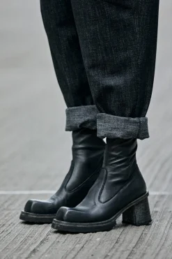 Stretch Leather Heeled Boot