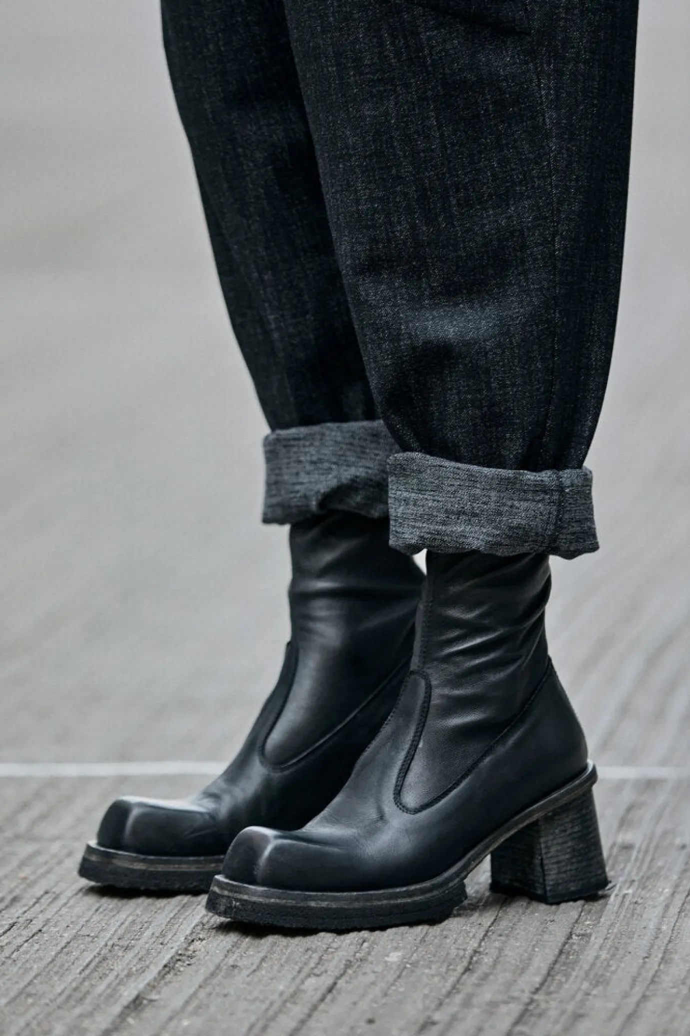 Stretch Leather Heeled Boot