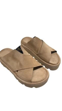 Tan Suede Platform Slide