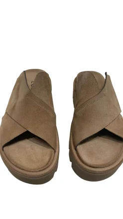 Tan Suede Platform Slide
