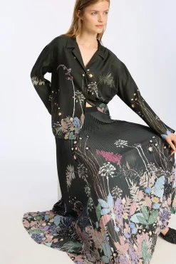 Taulla Black Print Pleated Skirt