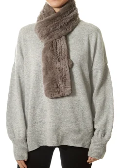 Taupe Grey 'Open' Real Rex Rabbit Fur Scarf