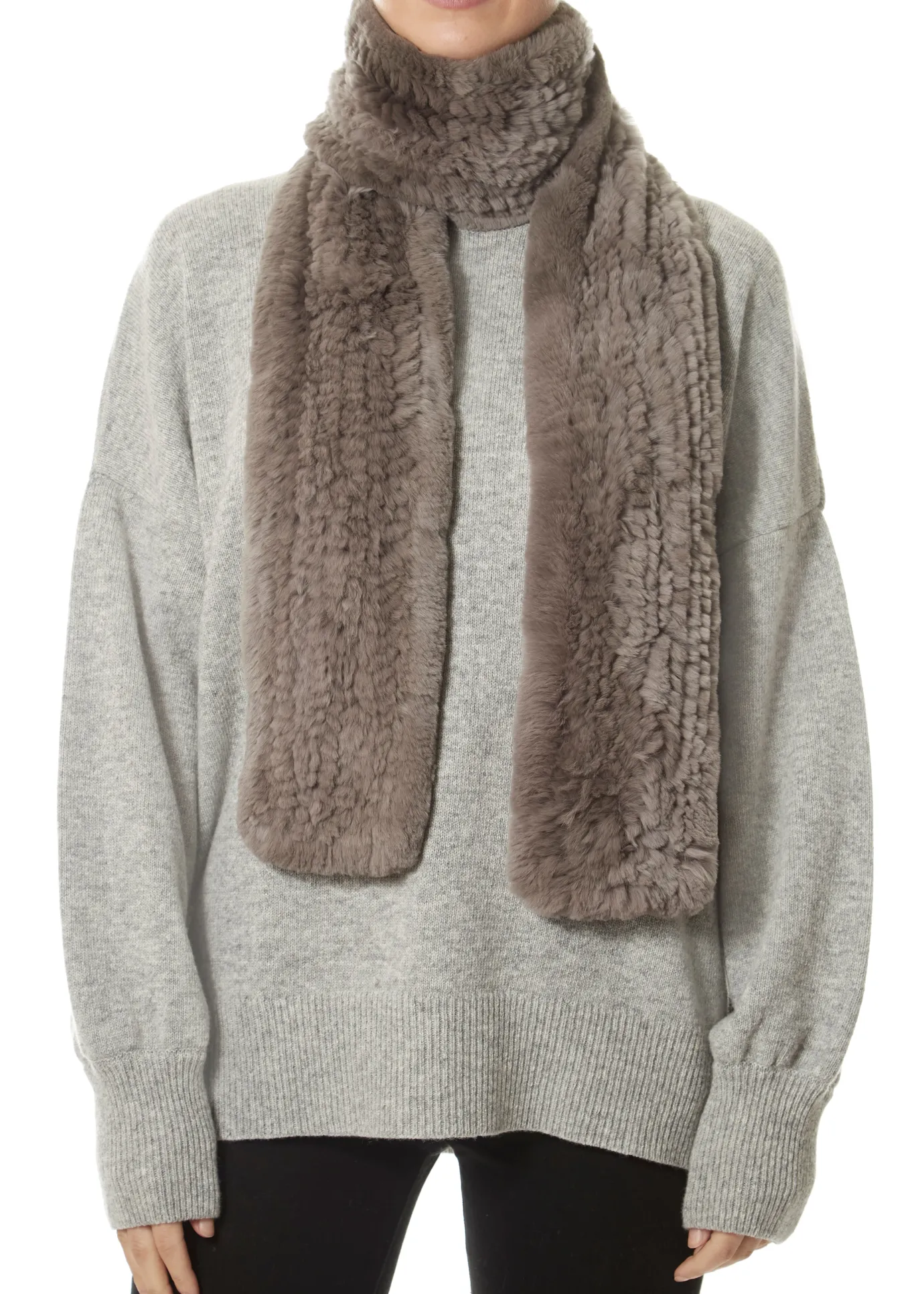Taupe Grey 'Open' Real Rex Rabbit Fur Scarf