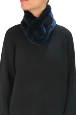 Teal Blue Bobble Knitted Rabbit Luxury Fur Scarf