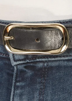 Thin Black Belt With Gold Buckle