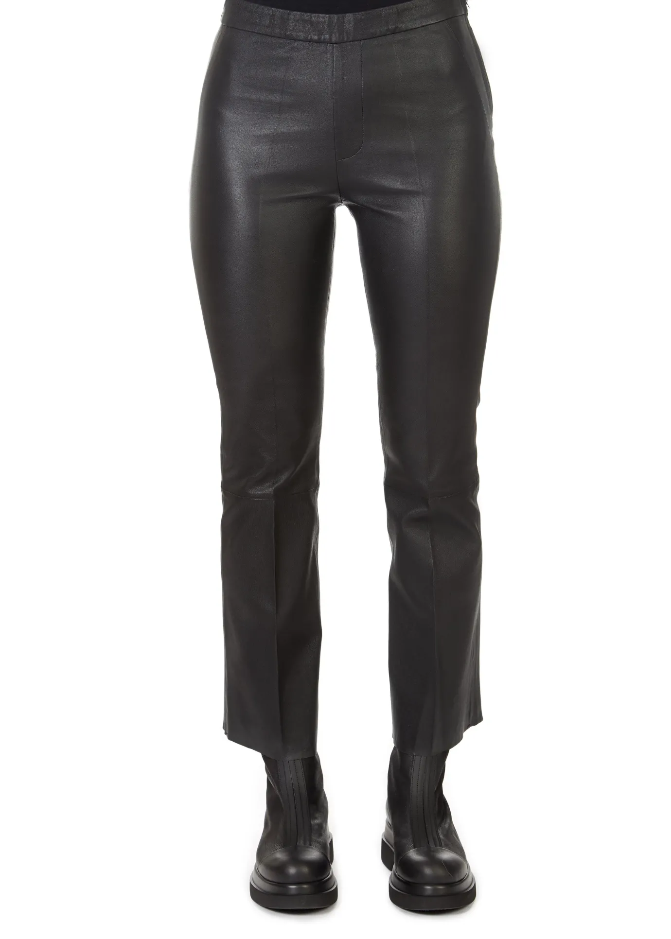 'Tyson' Crop Flare Leather Trousers