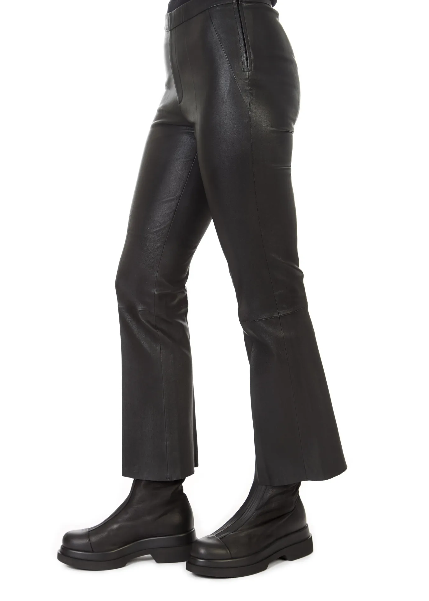 'Tyson' Crop Flare Leather Trousers